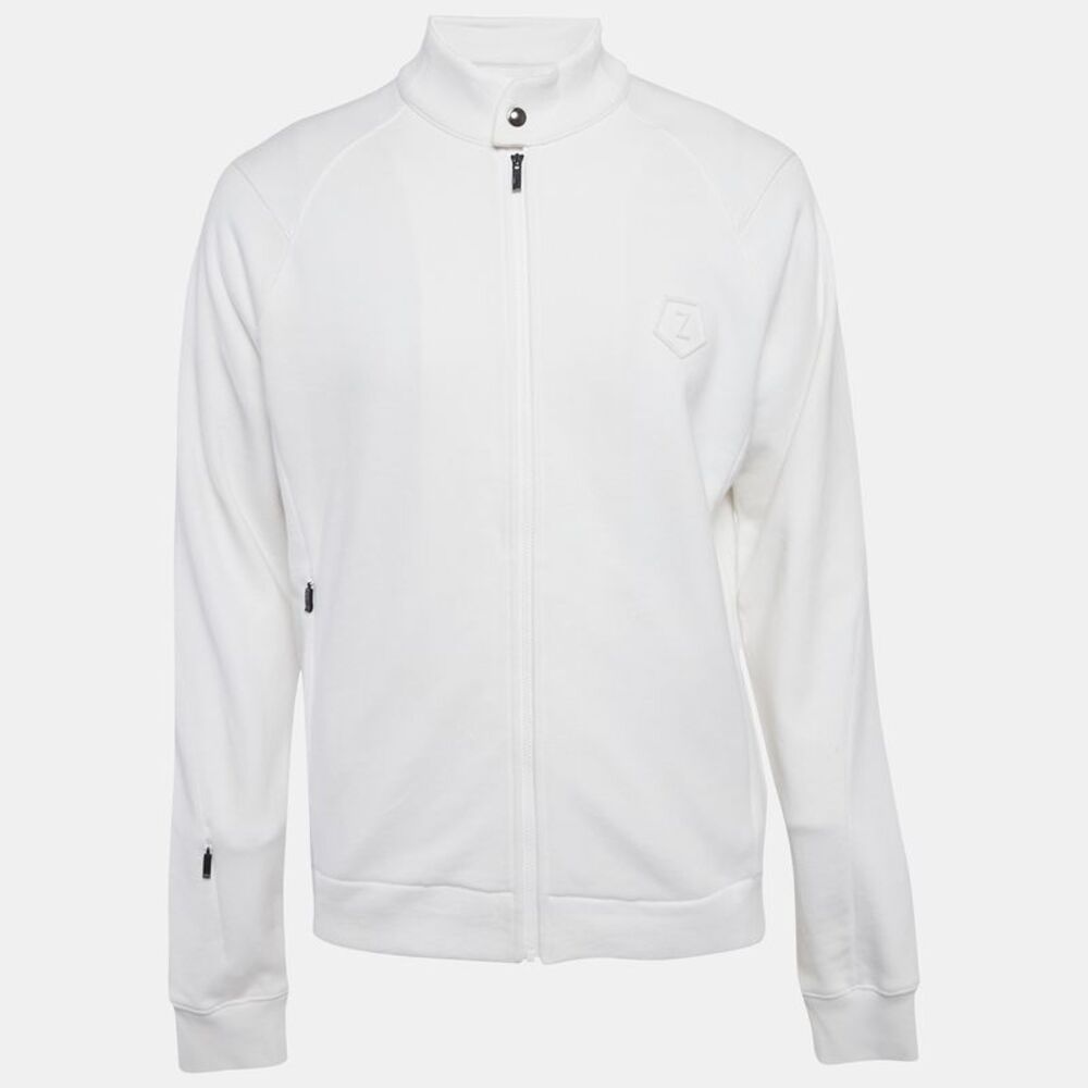 Z Zegna White Cotton Zip-Up Sweatshirt L